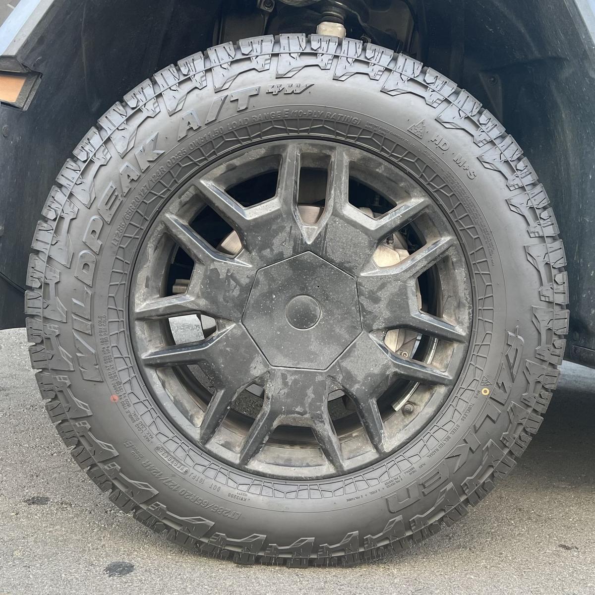 Cybertruck wheel fitted with a Falken Wildpeak A/T tire